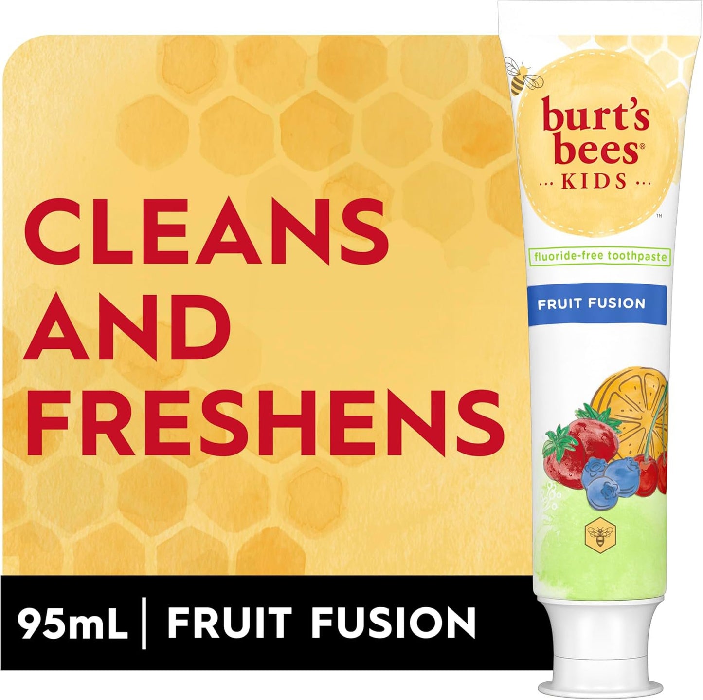 3 packs -Burt's Bees Kid's Toothpaste, Fluoride Free, Fruit Fusion, 95 mL Free Shipping