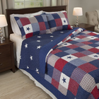 Caroline Patriotic Quilt Set – Americana Stars & Plaid Patchwork Bedding queen size– Free Shipping