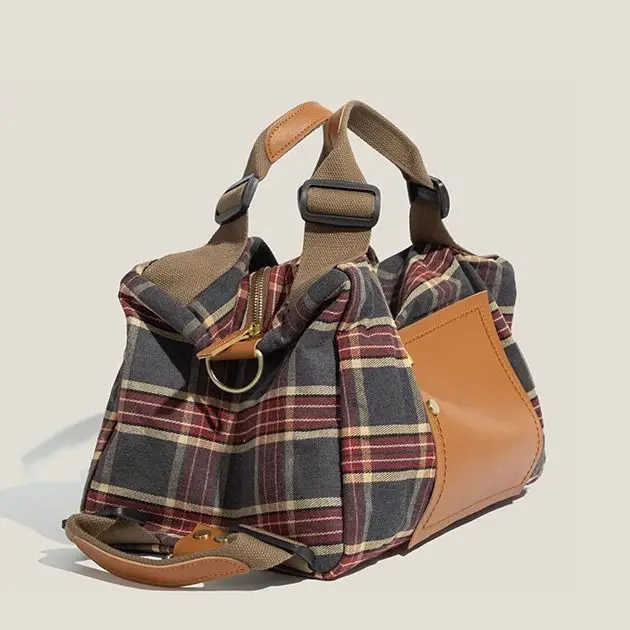 Women's Burgundy Plaid Convertible Handbag | Large Capacity Shoulder Bag & Backpack | Retro School Style | FREE SHIPPING š
