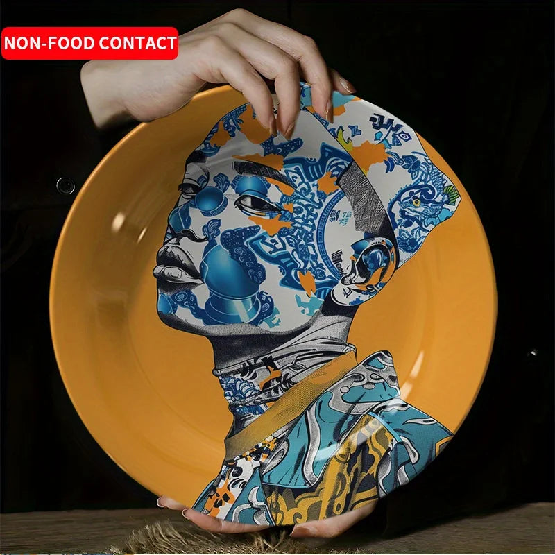 Nordic Style Bohemian Blue & Orange Ceramic Decorative Wall Plate ā Hand-Painted Floral & Abstract Art ā Free Shipping