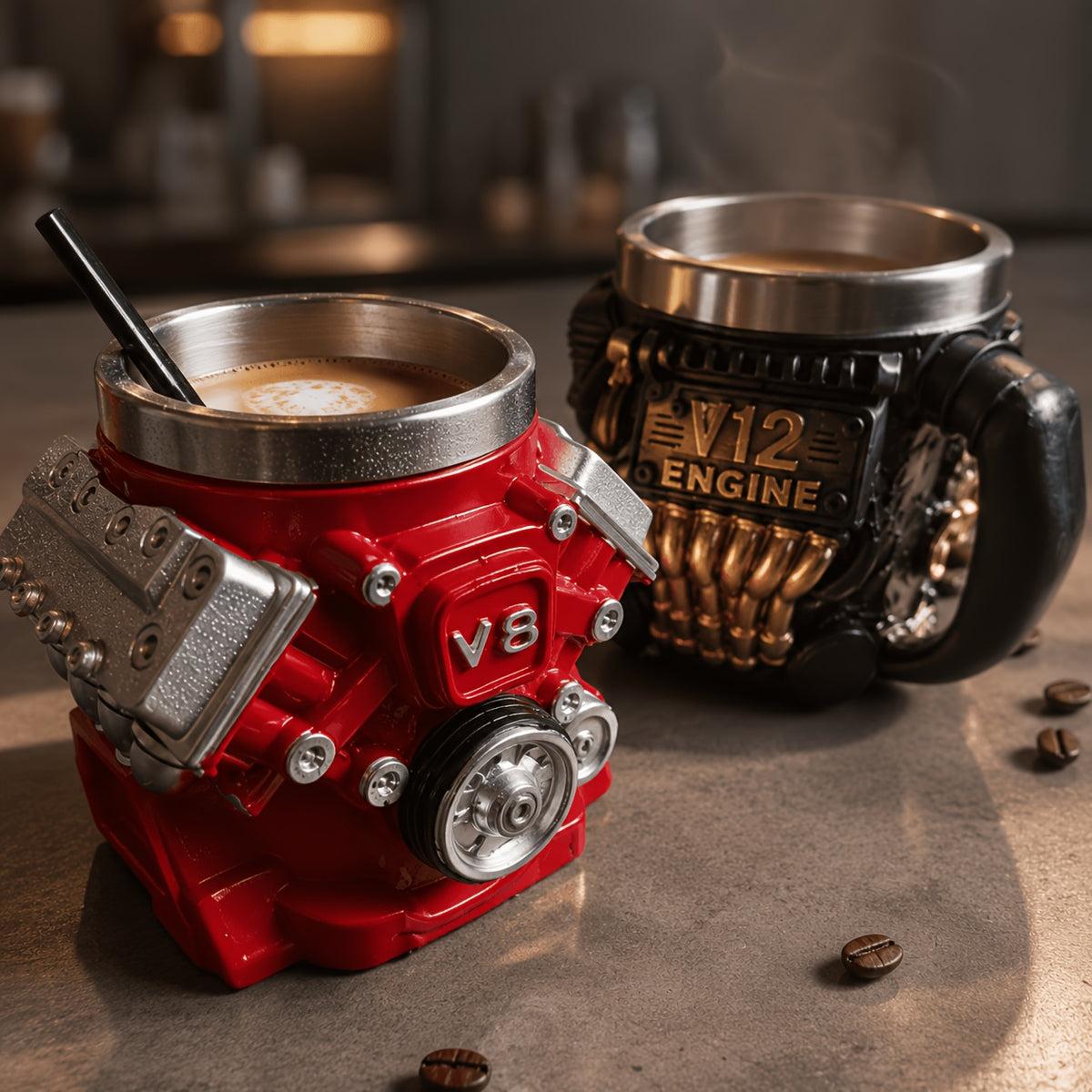 V8 V12 Engine Coffee Mug Unique Car Enthusiast Gift for Men, Novelty Mechanic Themed Hot Cold Drink Cup, Cool Birthday Christmas Gift for Him Dad Boyfriend Car Lover