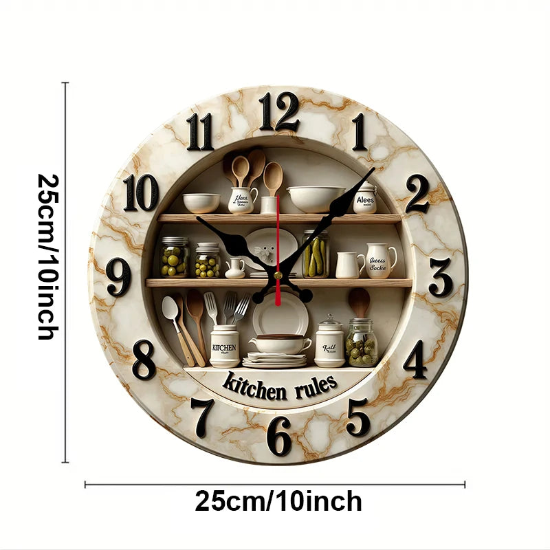 Kitchen Rules Design Wooden Round Silent Hanging Wall Clock for Home Décor
