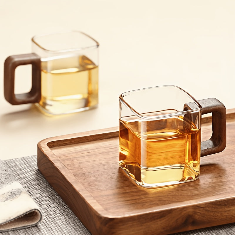 4pcs Set of Ancient Style Glass Tea Cups • Kung Fu Tea Set • Square Handles • Japanese Portable Household Tea Cups • Suitable as Gifts for Christmas, Halloween, and Thanksgiving