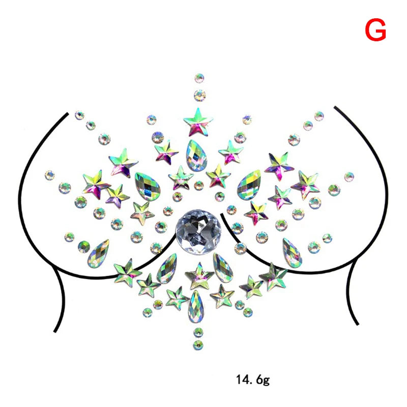 Acrylic Colorful Crystal Chest Paste - Self-Adhesive Breathable Nipple Covers & Body Jewels (23 Styles)