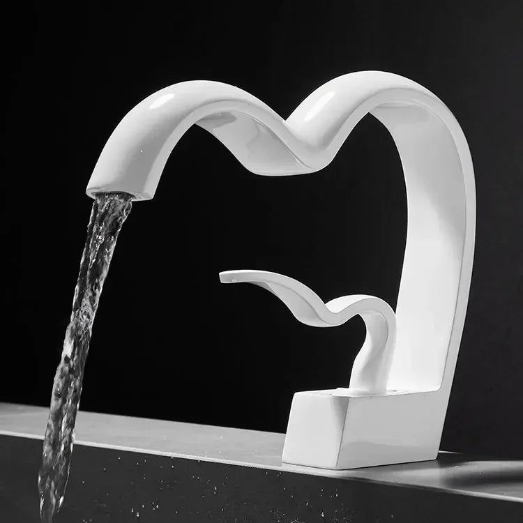 Brass Waterfall Bathroom Faucet Hot & Cold Heart-Shaped Basin Sink Mixer Tap