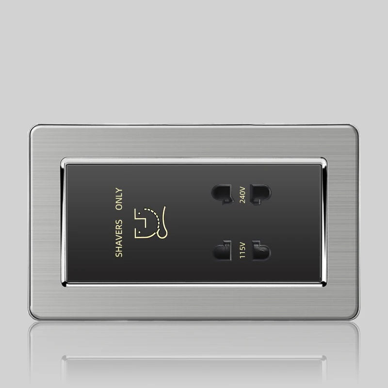 Wall LED Light Universal Switch Stainless steel Panel,EU UK USB Type-c 18W Fast Charging Plug socket 1 2 3 Gang 1 2 Way switch