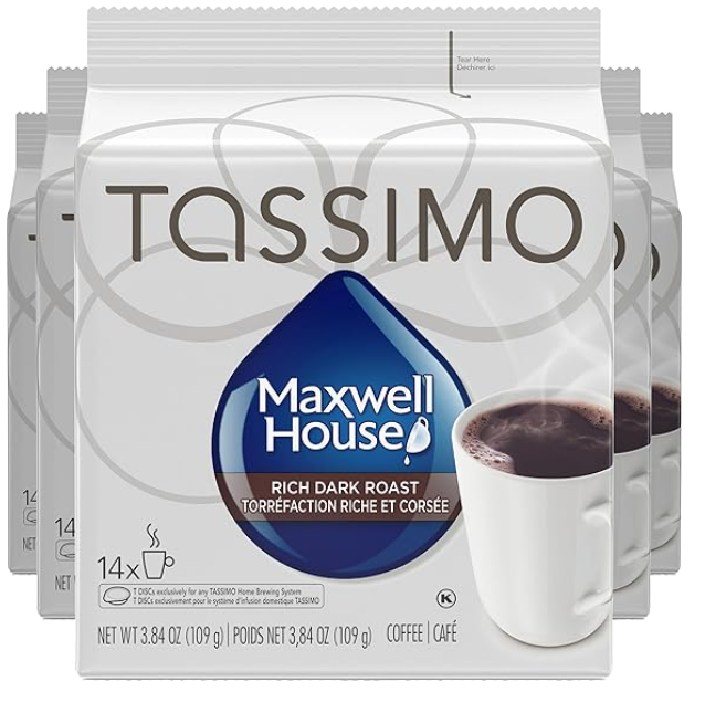 Tassimo Maxwell House Dark Roast Coffee Single Serve 4 Boxes of 14 Discs