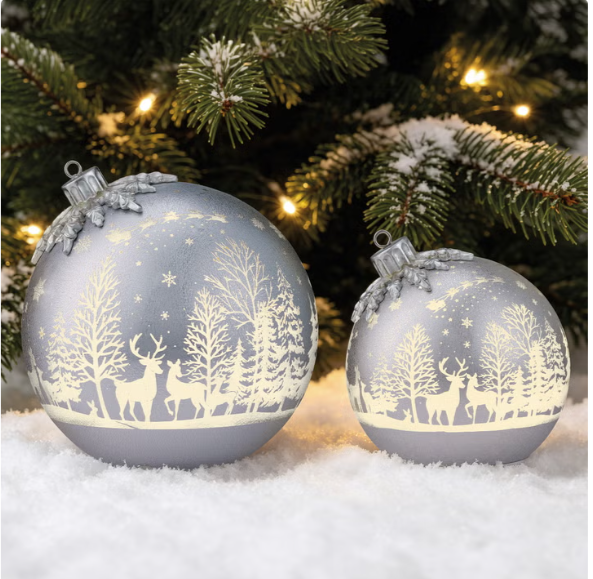 Kirkland Rotating Glass Ornaments with LED Lights 6.5" & 8.5" Set of 2