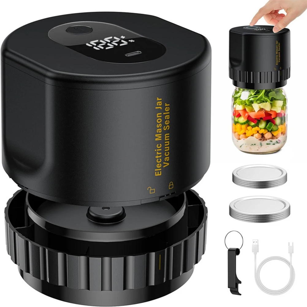 Electric Mason Jar Vacuum Sealer Kit – Portable Rechargeable Vacuum Sealer for Wide & Regular Mouth Jars