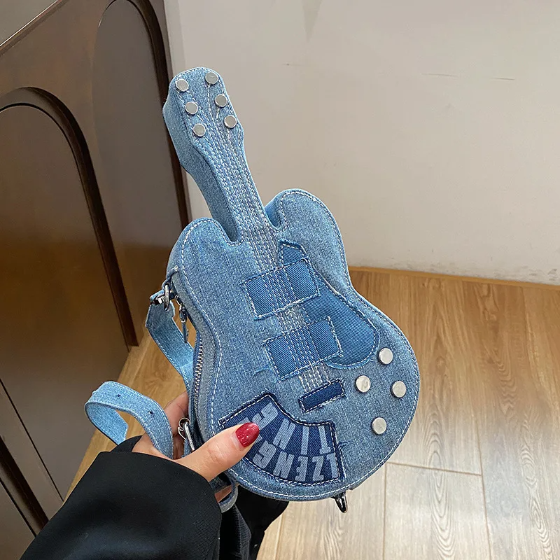 Women's Denim Guitar-Shaped Crossbody Bag | Musical Shoulder Purse & Handbag | Unique Fashion Bag | FREE SHIPPING πΈπ