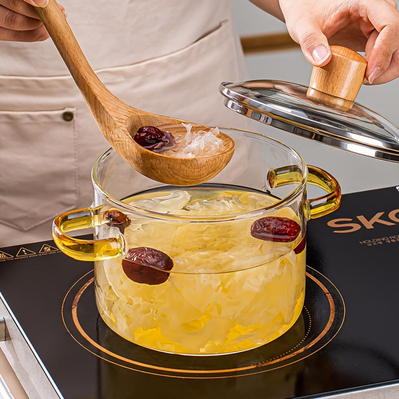54oz Borosilicate Glass Cooking Pot with Yellow Handle – Heat Resistant Stove & Oven Safe