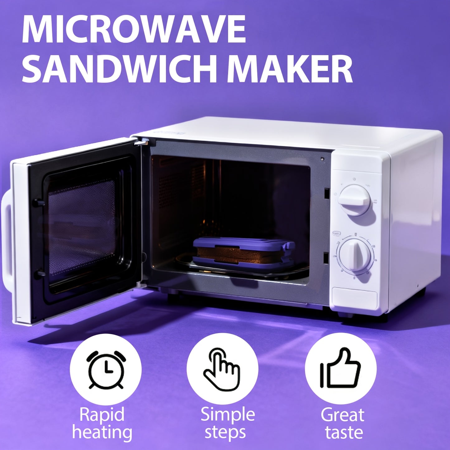 Microwave Oven Toaster Sandwich Maker • Breakfast Sandwich Maker • Non-Stick Baking Tray • Grilled Chicken Wings Chicken Breast • No Electricity Required, Wireless • Time-Saving, Fast • Dishwasher