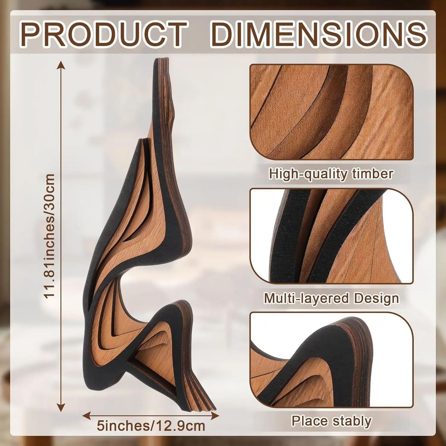Minimalist Wooden Sculpture Art Figurine – Abstract Curved Wood Carving Home Decor Ornament