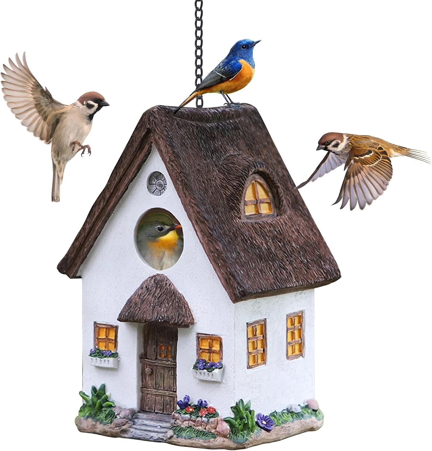 Bird House for Outside Resting Place Birds White Hanging Natural Nest Bluebird