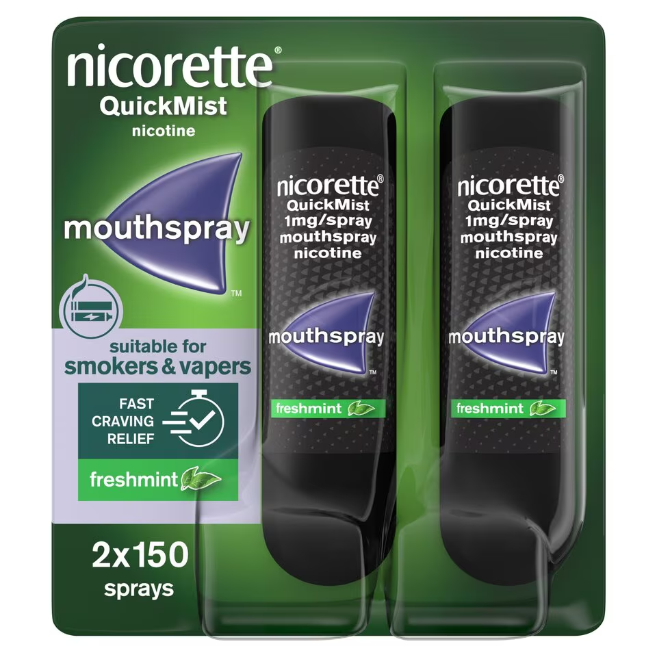 Nicorette Quickmist Duo, 2 x 150 sprays- PACK OF 6-FREE SHIPPING(= 1800 Spray
