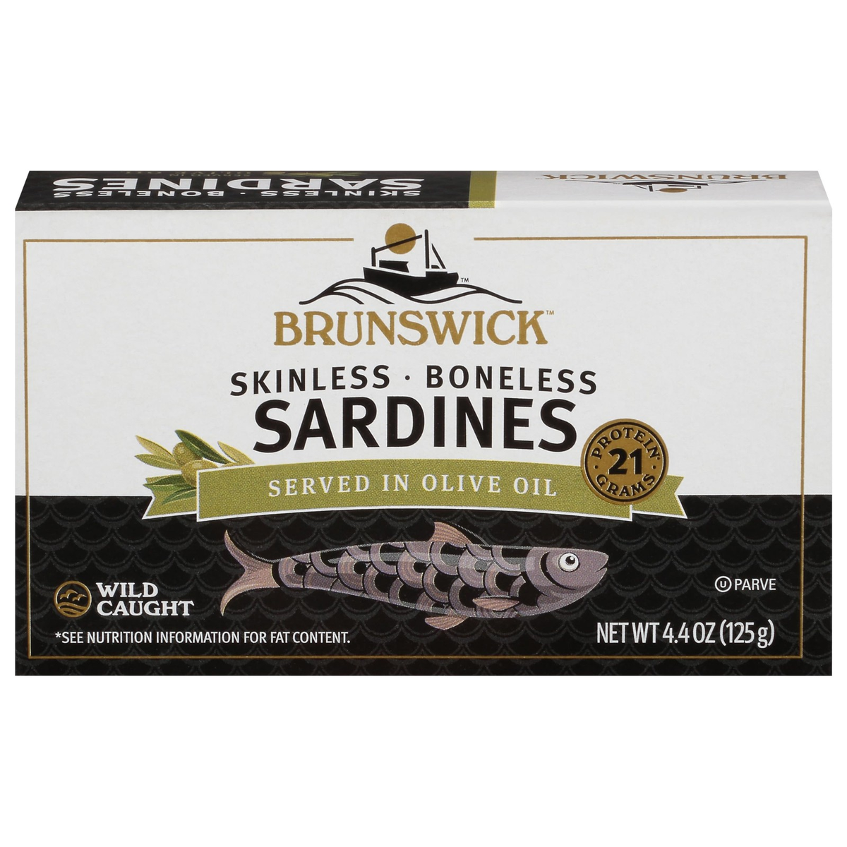 Brunswick Wild Caught Skinless and Boneless Sardines, Served in Olive Oil, 4....