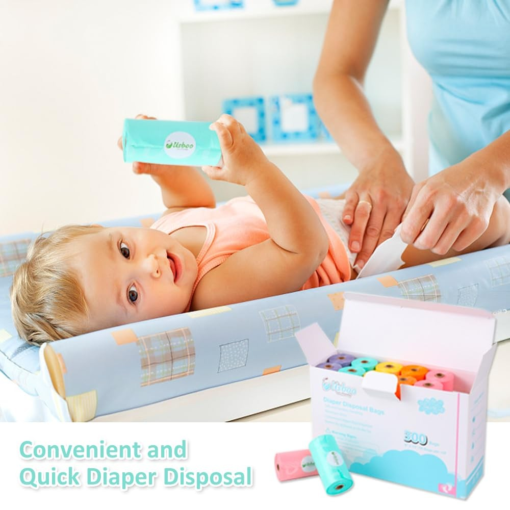 Diaper Bags Disposable for Baby, 20 Refill Rolls/300 Bags Waste Bags with