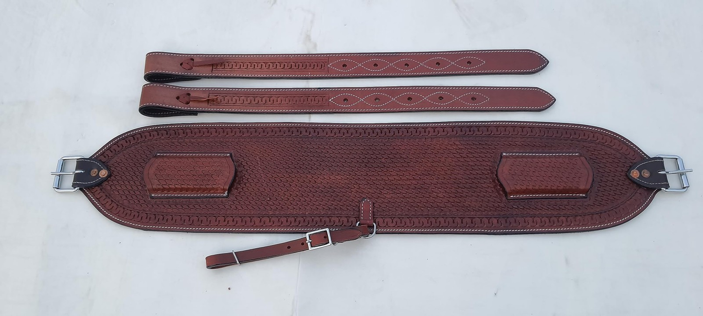 Western Horse Floral Tooled Leather Rear Flank Back Cinch for Roper & Trail Saddle