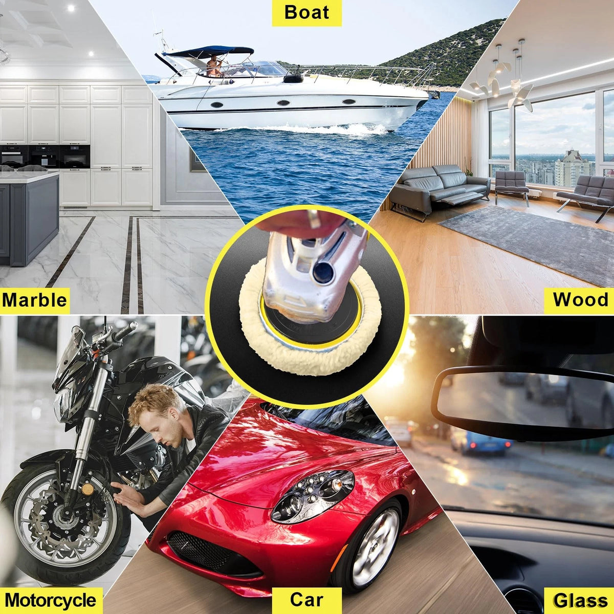6 Pack 3-Inch Wool Buffing Pads with Backing Plate | Car, Boat, Wood & Marble Polishing | FREE SHIPPING šāØ