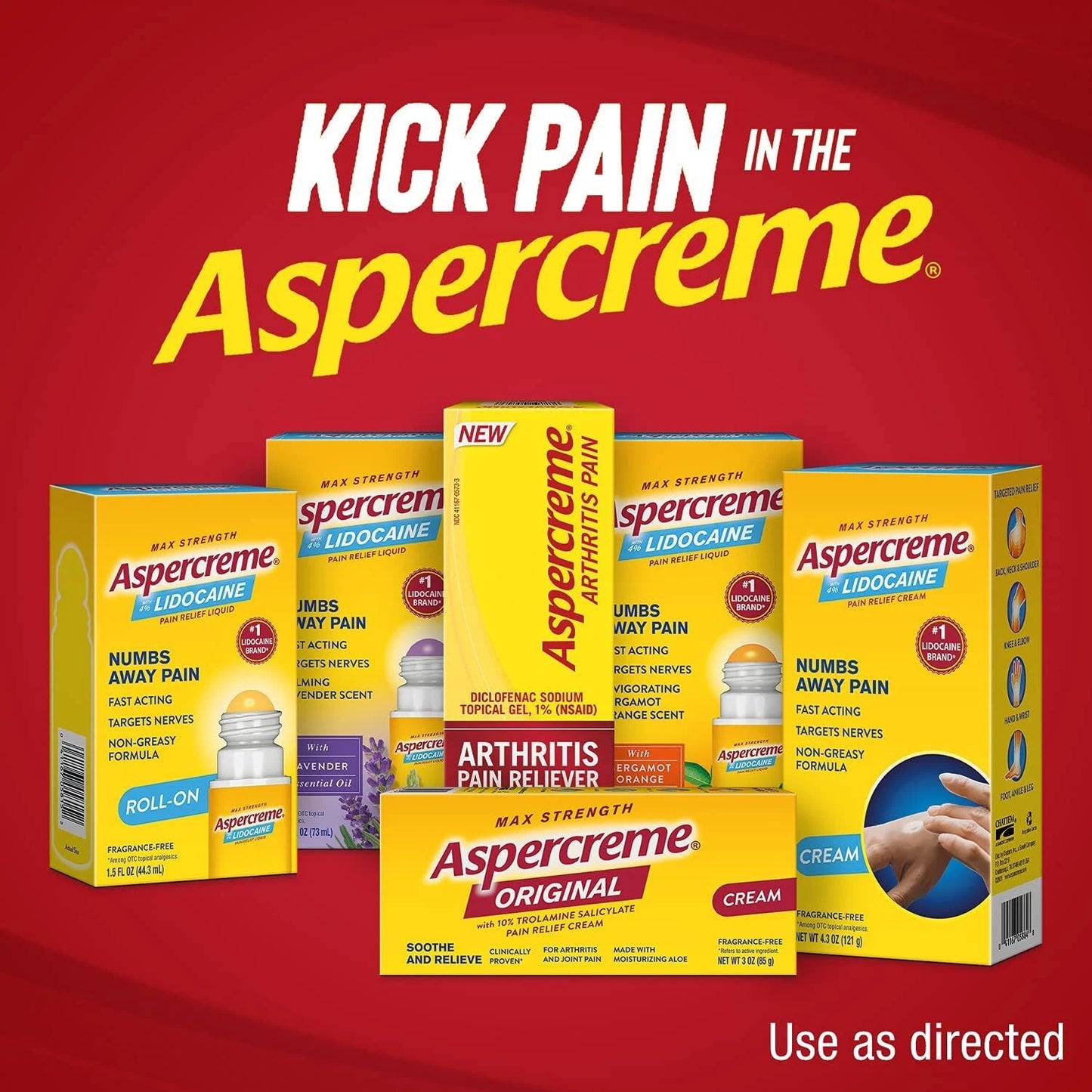 Aspercreme Essential Oils Lidocaine Pain Relief Roll On 2.5 Oz