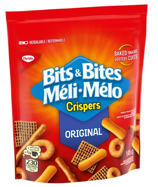 Crispers Bits & Bites Original Snack and Cracker Mix, 145g (4 Pack)