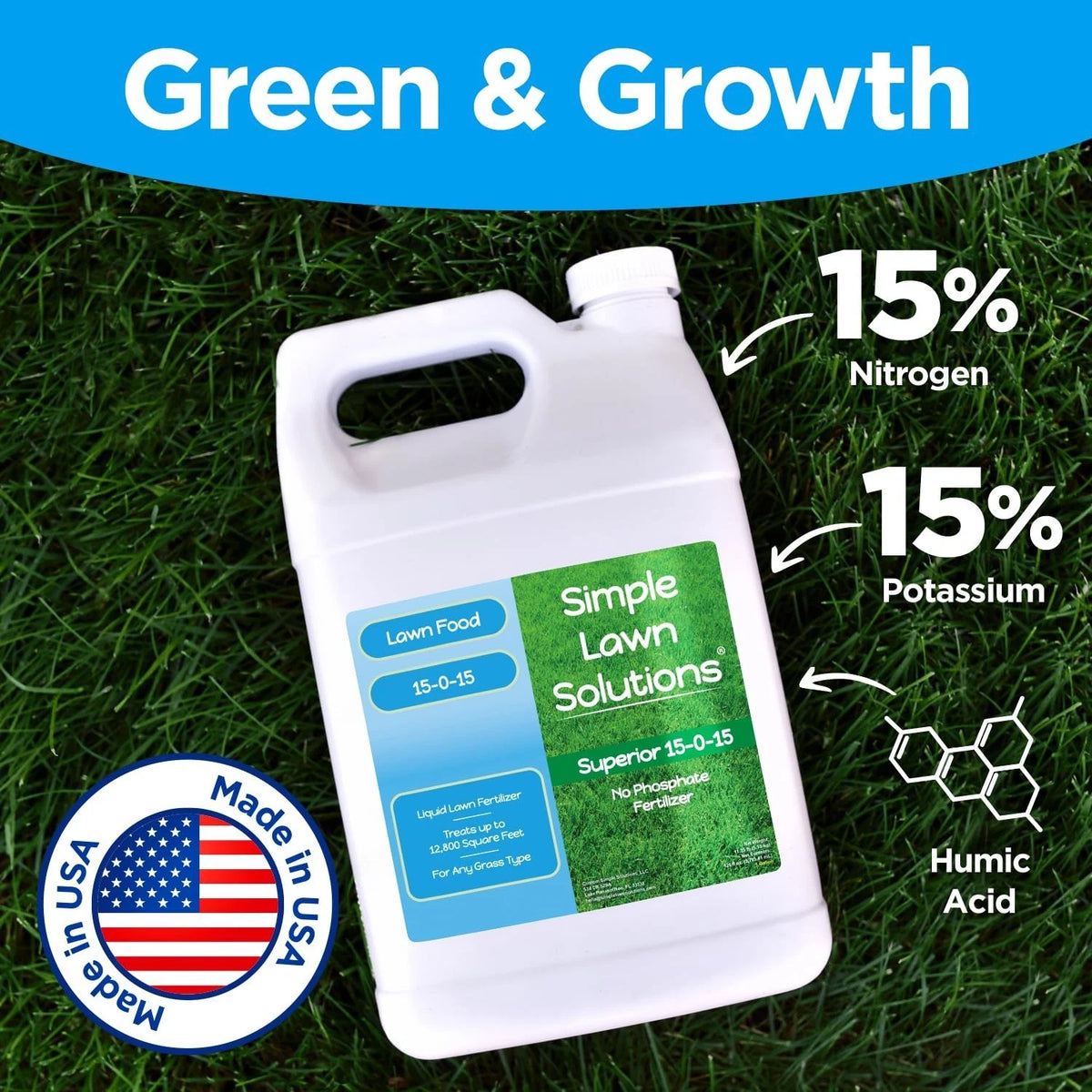 Superior 15-0-15 Liquid Lawn Fertilizer - Lawn Food for Growth & Green - Nitr...