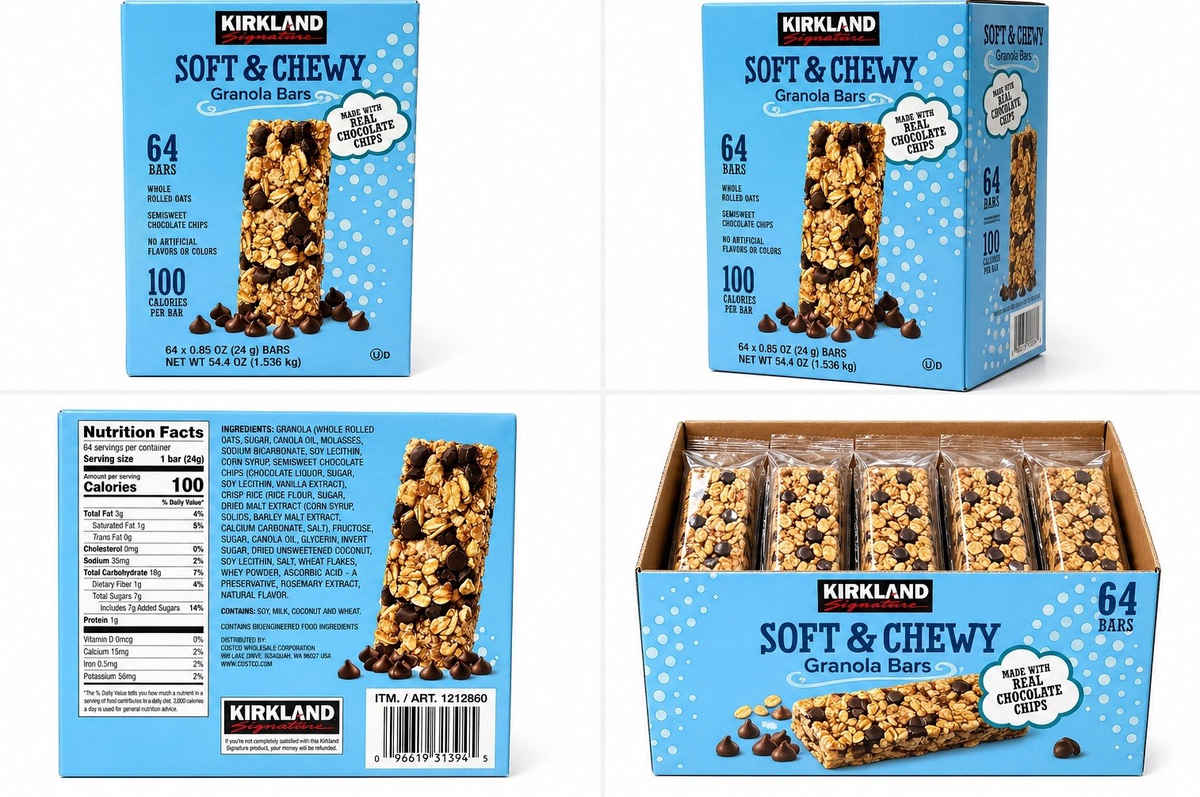 Kirkland Signature Soft & Chewy Granola Bars Chocolate Chip 64 Count 1.54 kg