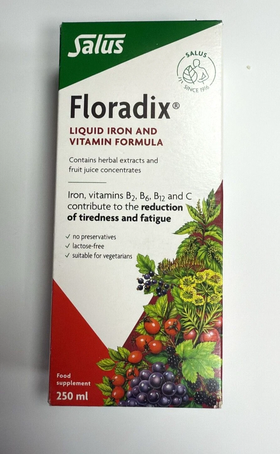 Floradix Liquid Iron & Vitamin Formula High Absorption Energy Supplement 250ml from uk Free shipping