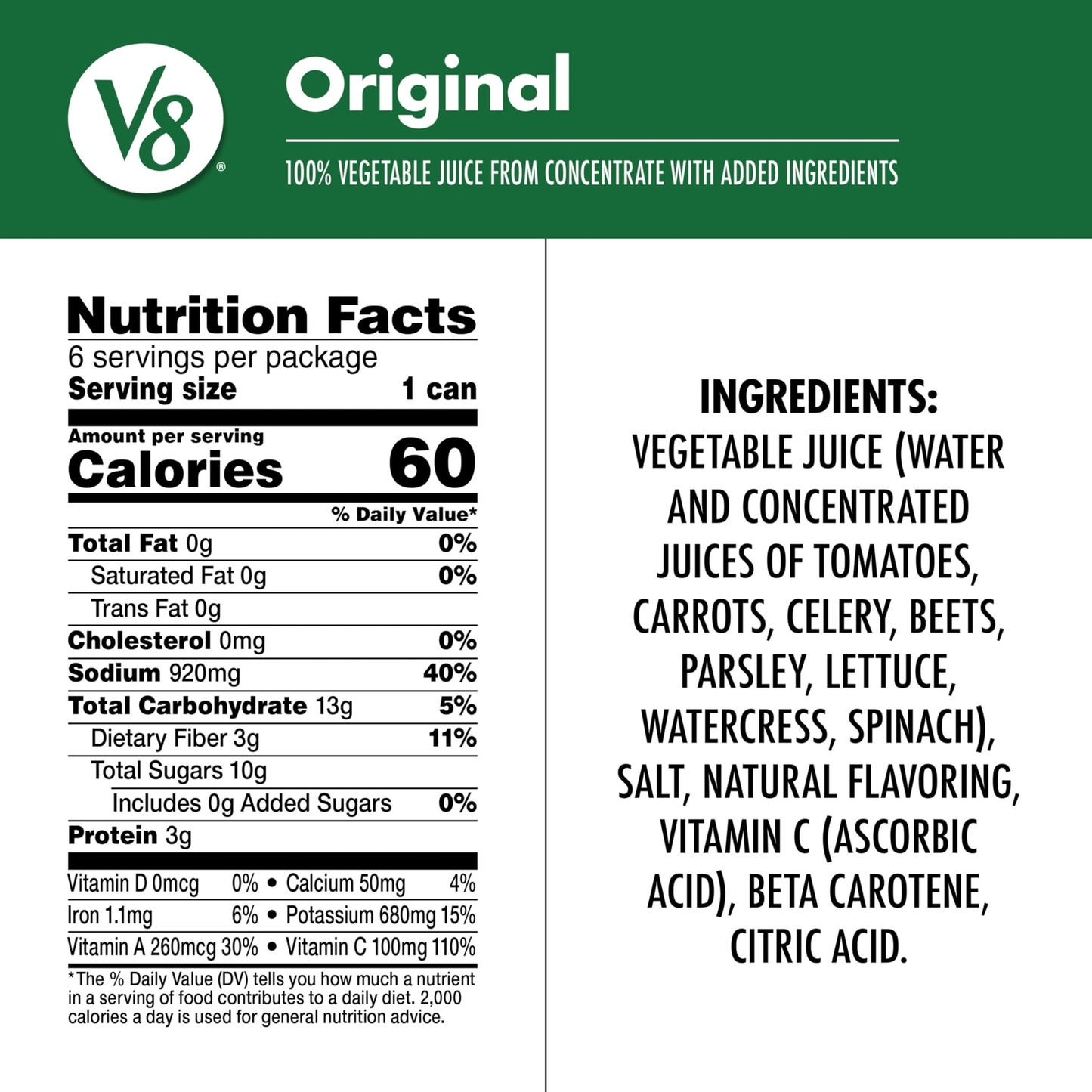 V8 Original 100% Vegetable Juice 11.5 fl oz Cans Pack of 24 Nutrient-Rich Drink