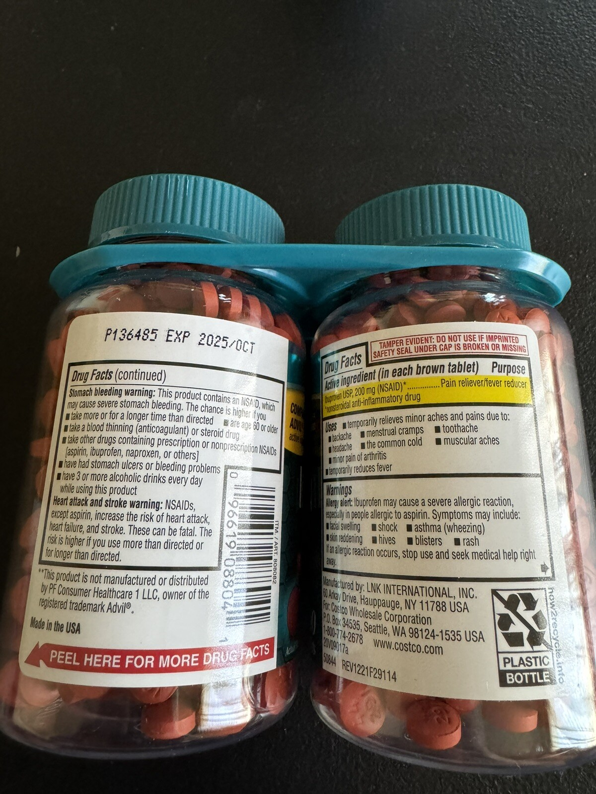 Kirkland Signature Ibuprofen 200 mg Tablets 500 Count Pain Reliever Fever Reducer(Total 1000)