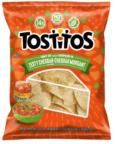 Tostitos Tortilla Chips Hint of Zesty Cheddar 245g – Crispy Corn Chips with Cheddar Flavor