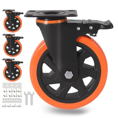 6 Inch Heavy Duty Caster Wheels Set of 4 with Brakes – 3000 lbs Capacity – Free Shipping