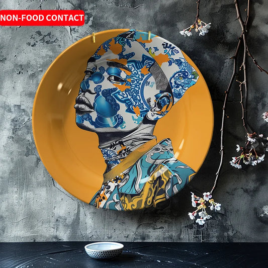 Nordic Style Bohemian Blue & Orange Ceramic Decorative Wall Plate – Hand-Painted Floral & Abstract Art – Free Shipping