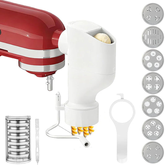 Pasta Press Accessory for KitchenAid Mixer – 7 Interchangeable Discs for Homemade Pasta & Noodles