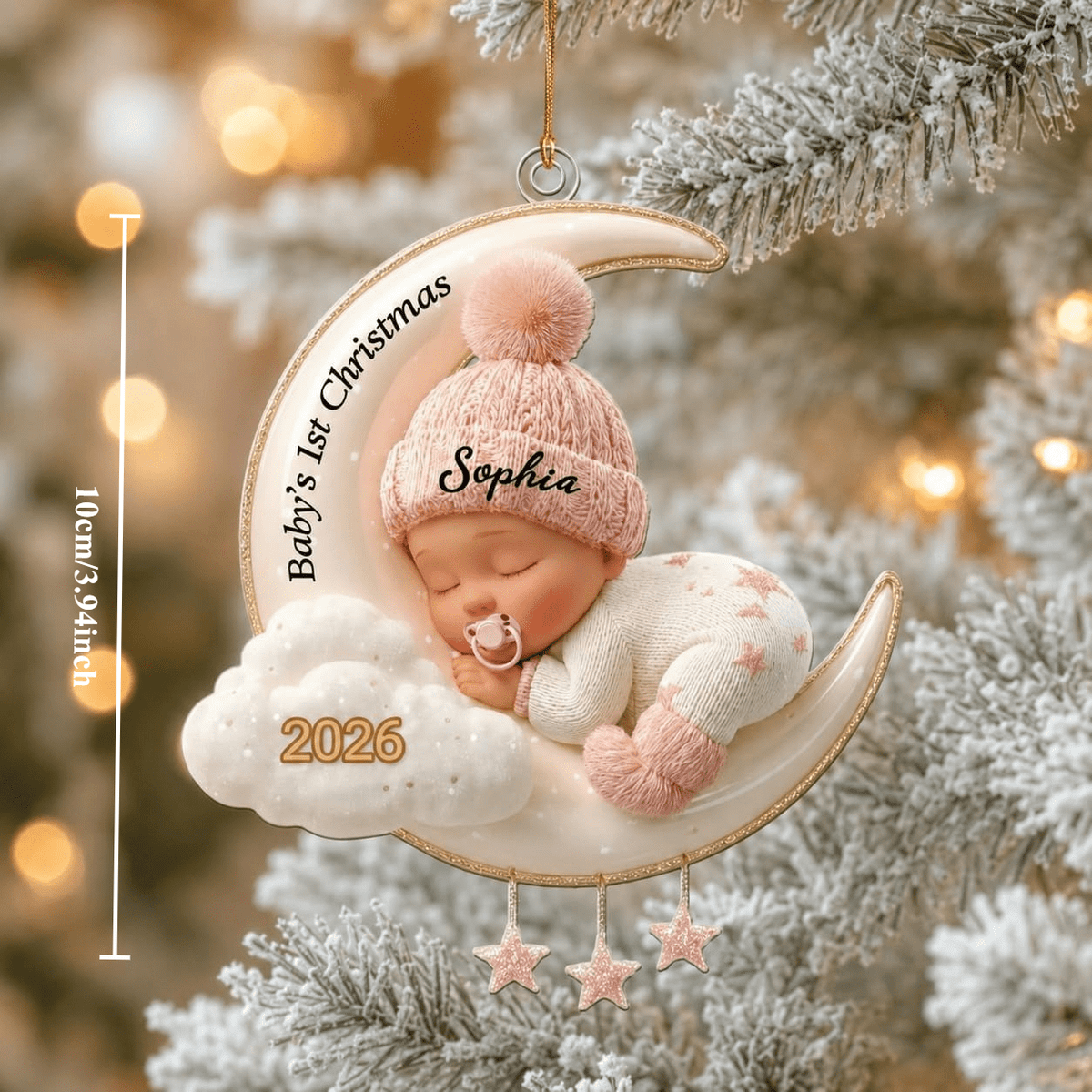 2D Flat,Personalized Baby's First Christmas 2026 ornament with custom baby name and date, sleeping baby design and 2D flat style. Perfect keepsake for parents & grandparents.