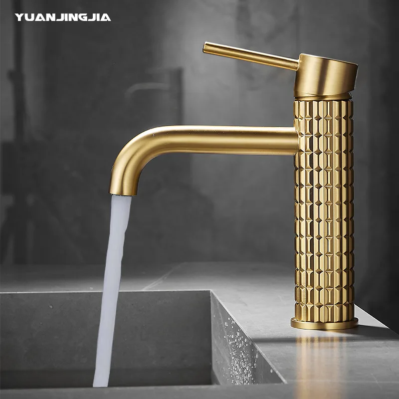 Brushed Gold All Copper Light Luxury Basin Faucet | Hot & Cold Bathroom Washbasin Tap | Free Shipping