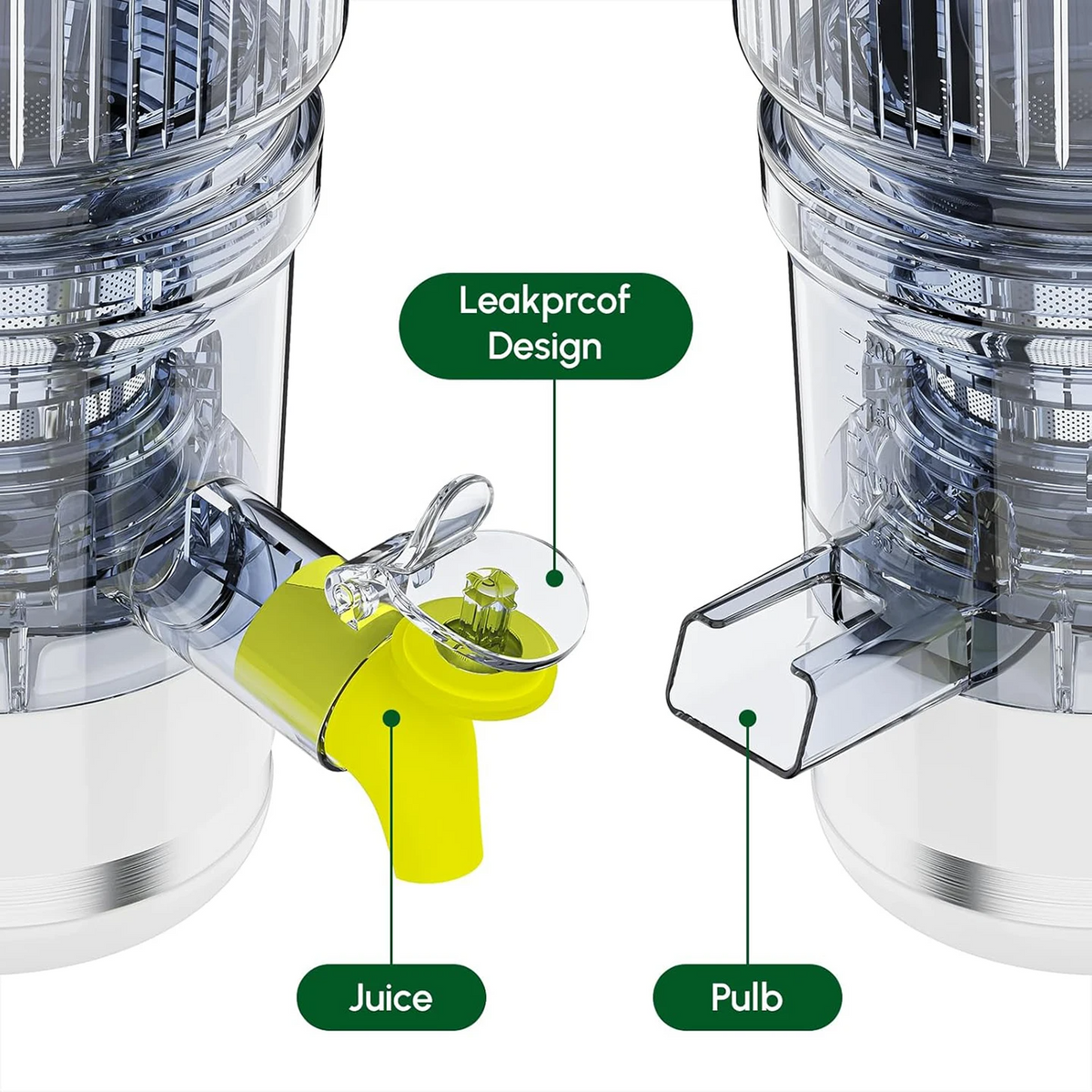 Cold Press Slow Juicer 4.9" Large Feed Chute Whole Fruits & Vegetables, 2×1L Cups For KitchenAid