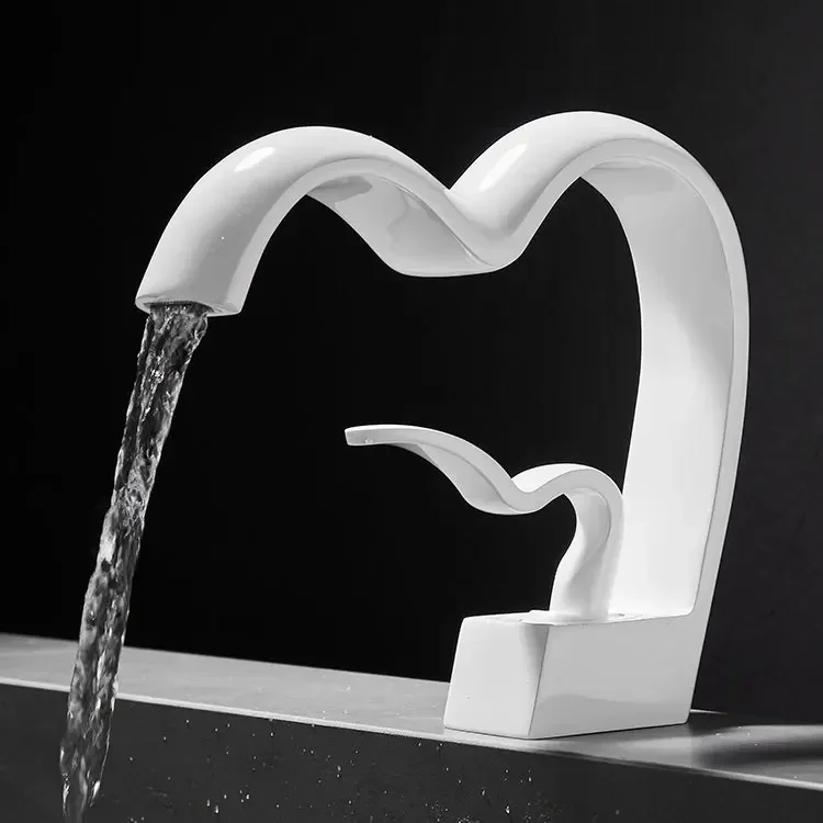 Brass Waterfall Bathroom Faucet Hot & Cold Heart-Shaped Basin Sink Mixer Tap