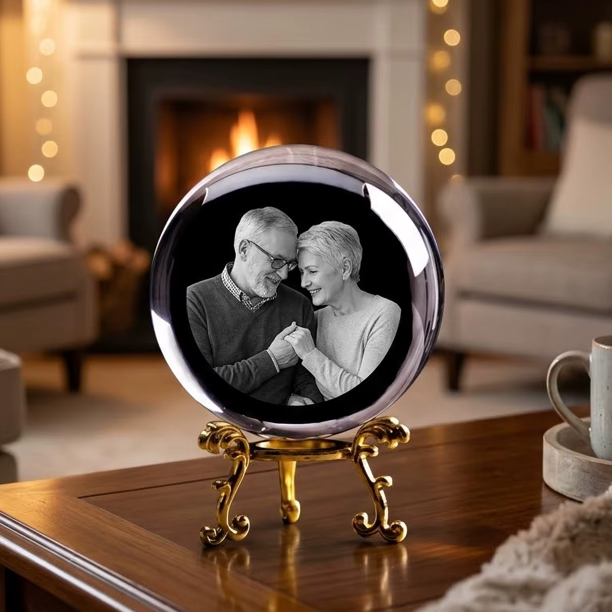 Custom Photo Crystal Ball – Personalized Laser Engraved Glass Sphere with Picture & Text Gift