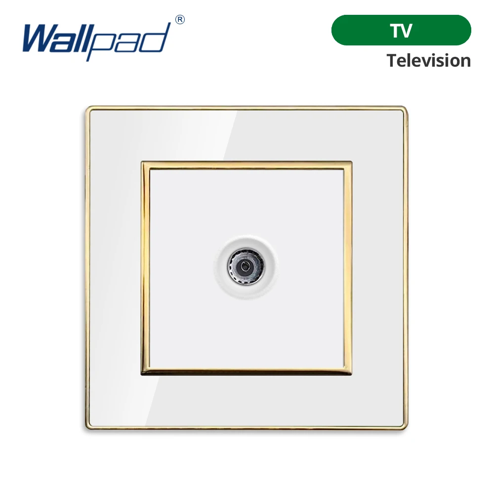 Wallpad White Acrylic Panel With Gold Border 2 Way Wall Light Switch With LED Indicator EU Electric Outlet With USB