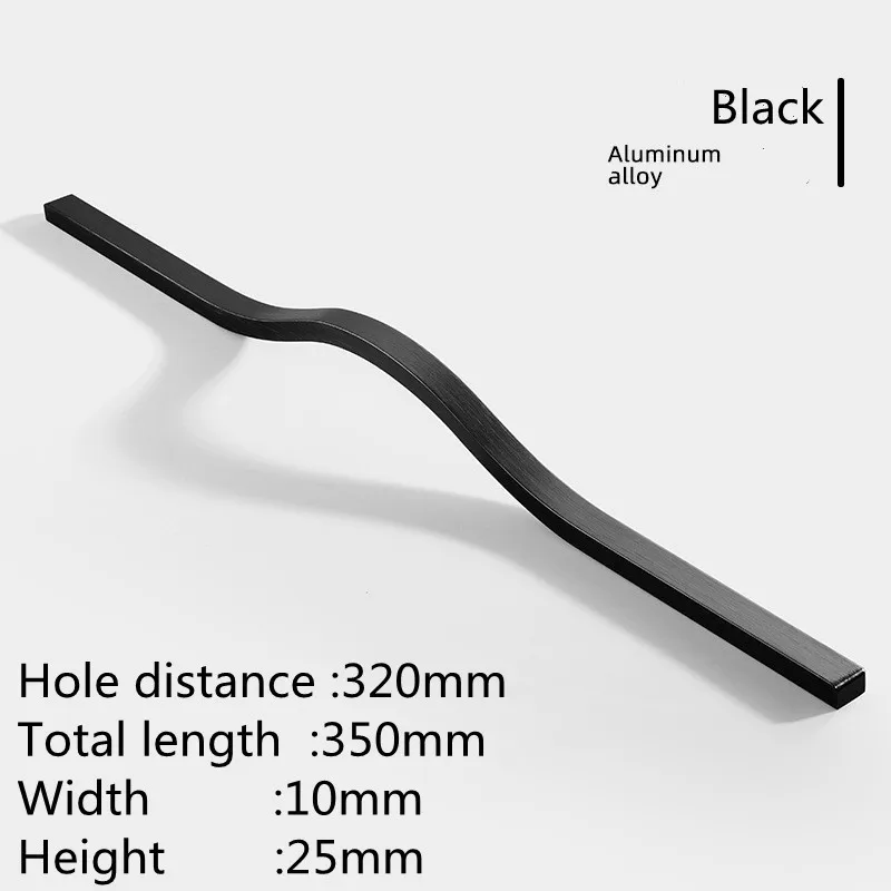 KK&FING Simple Aluminum Alloy Black Furniture Cabinet Door Handles Curved Wardrobe Drawer Cabinet Door Handle Furniture Hardware