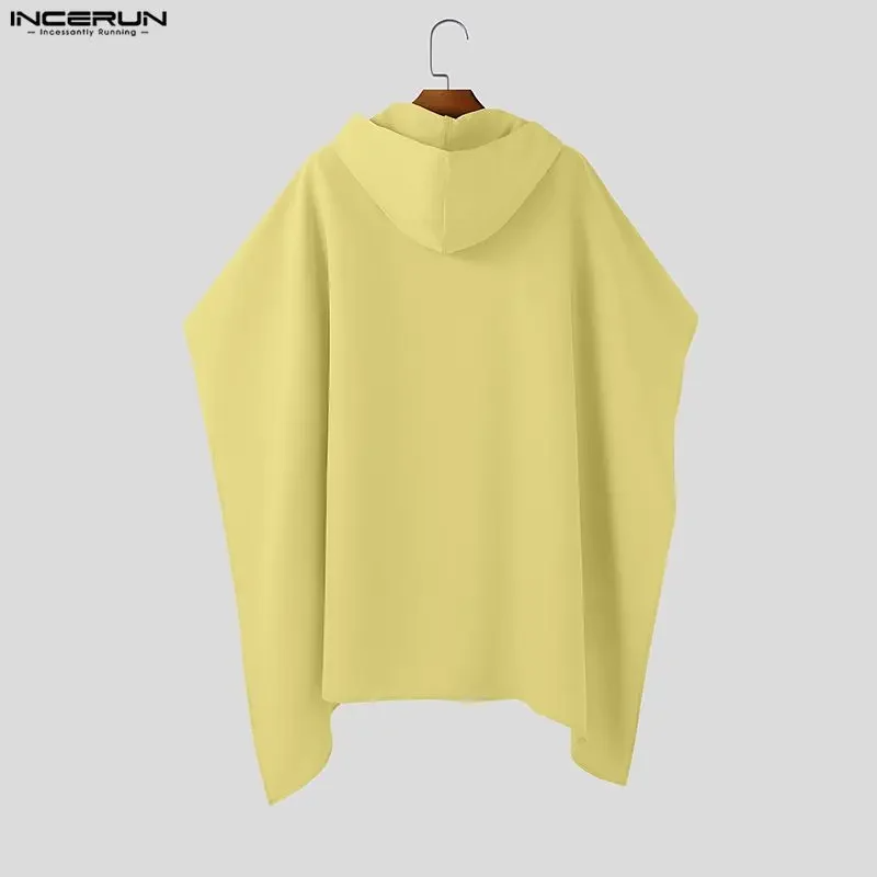 INCERUN Men's Hooded Irregular Cloak Poncho Long Sleeve Hollow Out Cape