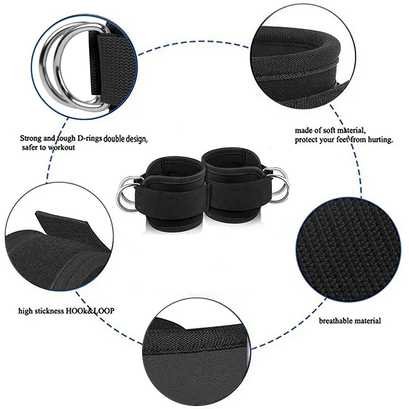Cable Ankle Straps 1/2/4-Pack | Adjustable Double D-Ring Gym Ankle Cuffs | Glute & Leg Training | FREE SHIPPING 💪