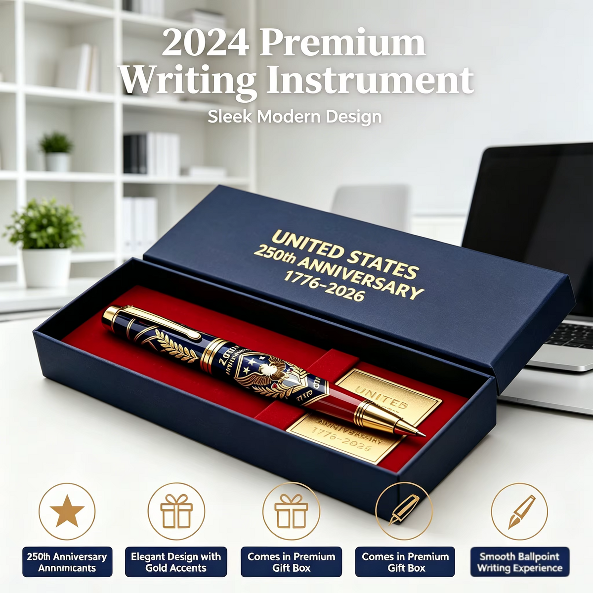 1776-2026 USA 250th Anniversary Commemorative Ballpoint Pen Gift Set American Celebration