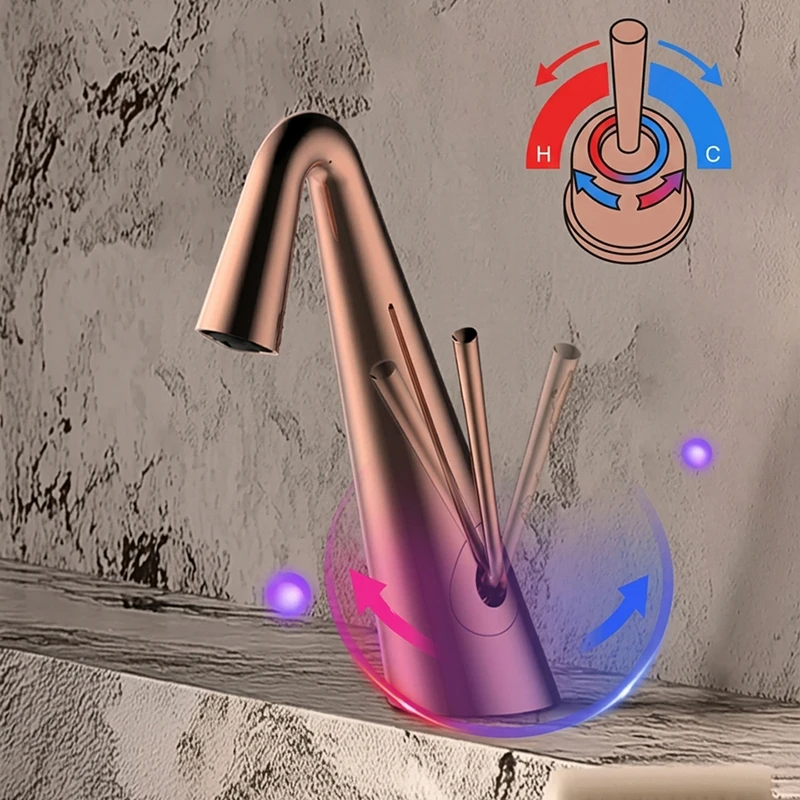 Premium Brass Body Bathroom Sink Faucet Single Lever Temperature Adjustment Hot Cold Mixer Tap For Wash Basin Lavatory