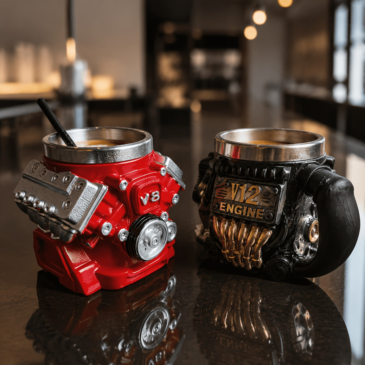 V8 V12 Engine Coffee Mug Unique Car Enthusiast Gift for Men, Novelty Mechanic Themed Hot Cold Drink Cup, Cool Birthday Christmas Gift for Him Dad Boyfriend Car Lover