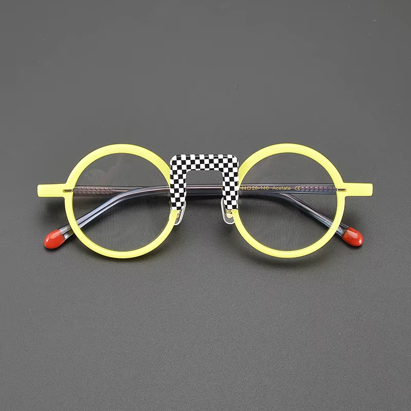 Niche literary designer fashion retro glasses frame patchwork color round high-quality progressive color-changing optical glasse