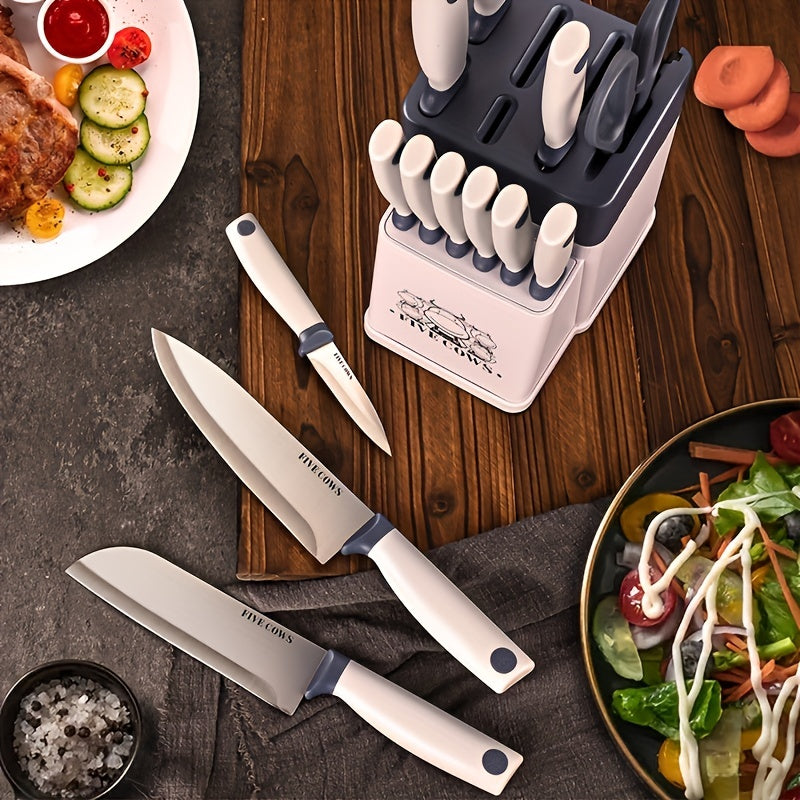 14pcs Kitchen Knife Set, Including High Carbon Stainless Steel Blades And Knife Holder, Knife Holder Comes With Sharpening Function, Anti Slip Handle, Kitchen Knife Set, Kitchen Small Tool Gift Knife