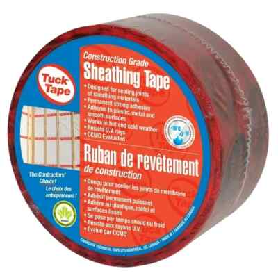 Tuck Tape Construction Grade Sheathing Tape, Weather & Water-Resistant, Red, 60-mm x 55-m