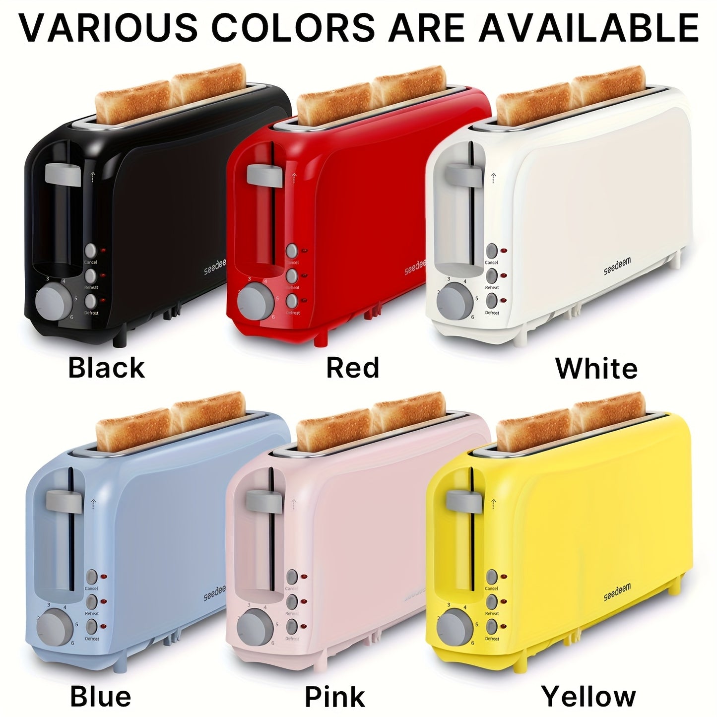 2-Slice Slim Toaster White – Fits-Anywhere Design, 6 Shade Settings, Cancel/Reheat/Defrost, Removable Crumb Tray, 750W – Free Shipping